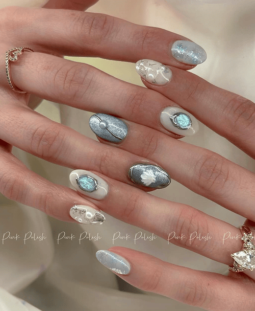 Silver abstract nail art design
